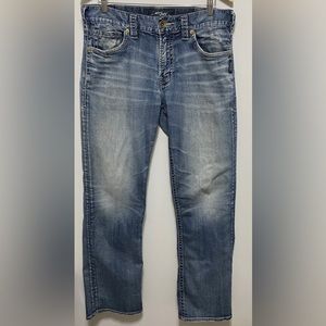 Silver Jeans Mens 33 (Actual 33x32) Blue Zac Straight Leg Thick Stitch